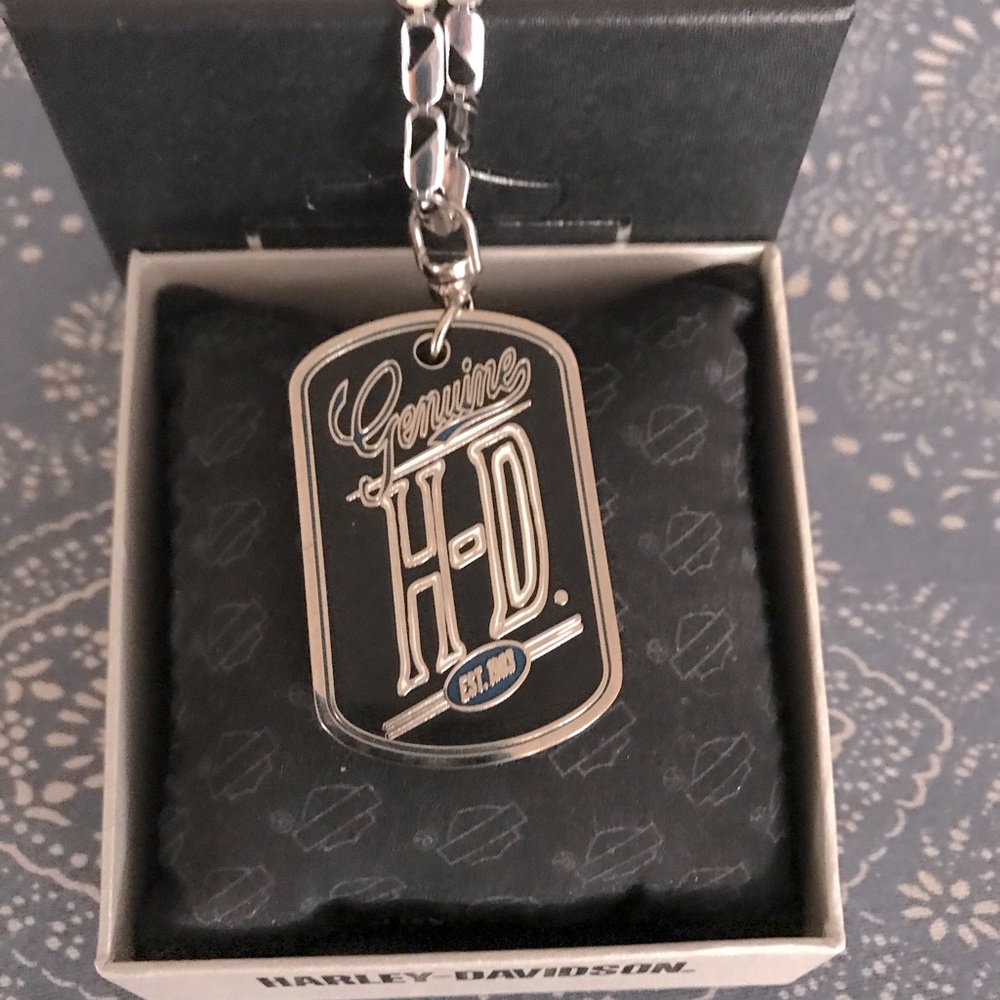 NWOT Harley-Davidson Genuine Blue 2” Dog Tag Pendant and Chain